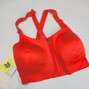 New All in Motion Tangerine Orange Sports Bra High Support Zip Front 34DD